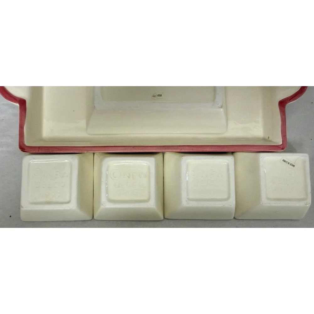 Rare VTG  1999 Debco Floral Ceramic 5 Bowl Serving Tray Platter Set Unused